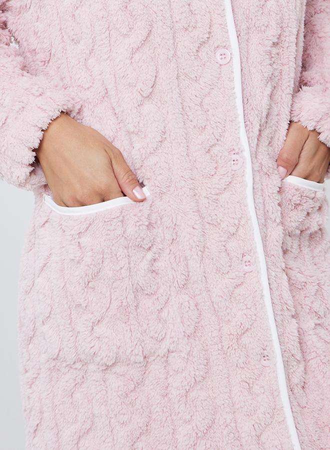 Styli Cable Fleece Contrast Trim Nightshirt Dress - Image 3