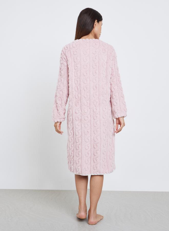Styli Cable Fleece Contrast Trim Nightshirt Dress - Image 4