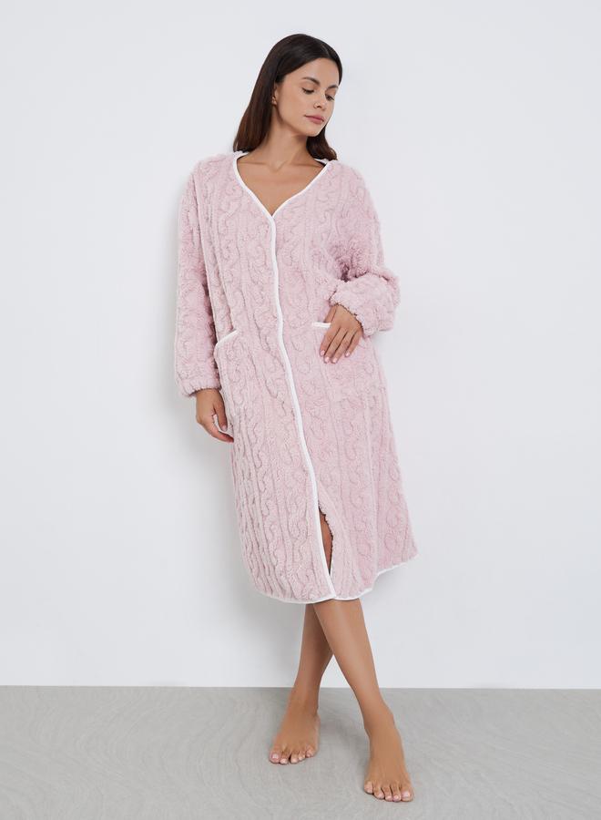 Styli Cable Fleece Contrast Trim Nightshirt Dress - Image 1