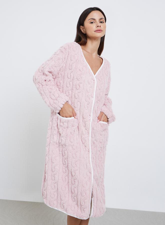 Styli Cable Fleece Contrast Trim Nightshirt Dress - Image 2