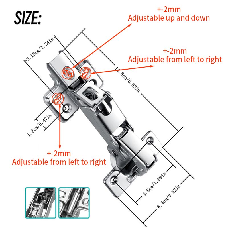 BADALU 165 Degree Kitchen Cabinet Hinges (1 Pair, 2 PCS) Concealed Hydraulic Adjustable Mounting, Soft Closing Nickel-Plated Steel Buffer Dampers for Frameless Cabinet Doors(Fixed Full Overlay) - Image 2