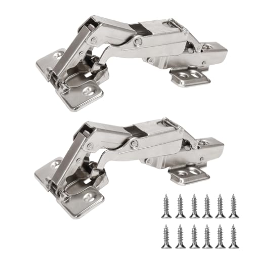 BADALU 165 Degree Kitchen Cabinet Hinges (1 Pair, 2 PCS) Concealed Hydraulic Adjustable Mounting, Soft Closing Nickel-Plated Steel Buffer Dampers for Frameless Cabinet Doors(Fixed Full Overlay) - Image 1