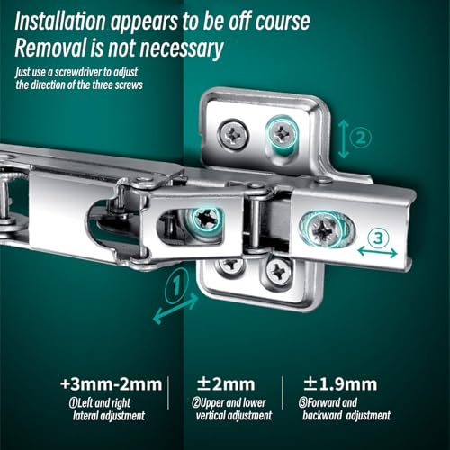 BADALU 165 Degree Kitchen Cabinet Hinges (1 Pair, 2 PCS) Concealed Hydraulic Adjustable Mounting, Soft Closing Nickel-Plated Steel Buffer Dampers for Frameless Cabinet Doors(Fixed Full Overlay) - Image 4