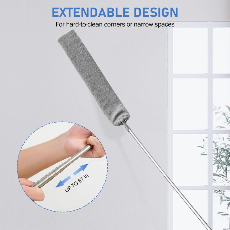 SetSail Dusters for Cleaning Retractable Gap Duster with Extension Pole 81-inch Long Handle Cleaning Tools Flat Dust Cleaner with 2 Microfiber Dusting Cloths for Under Appliances Furniture Fridge - Image 3