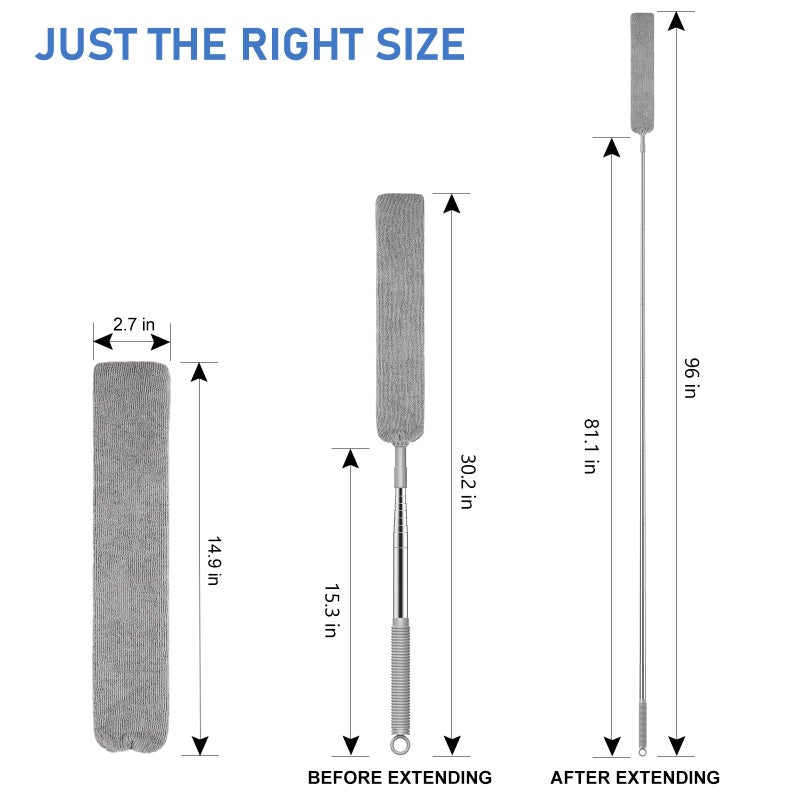 SetSail Dusters for Cleaning Retractable Gap Duster with Extension Pole 81-inch Long Handle Cleaning Tools Flat Dust Cleaner with 2 Microfiber Dusting Cloths for Under Appliances Furniture Fridge - Image 2