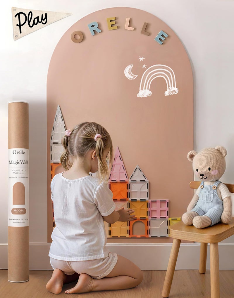 Orelle MagicWall | Magnetic Arch Wall Decal â€“ Repositionable & Renter-Friendly | Peel & Stick Magnetic Wall Decal Chalkboard | Playroom Essentials | Large 24 x 39â€ | Mocha - Image 1