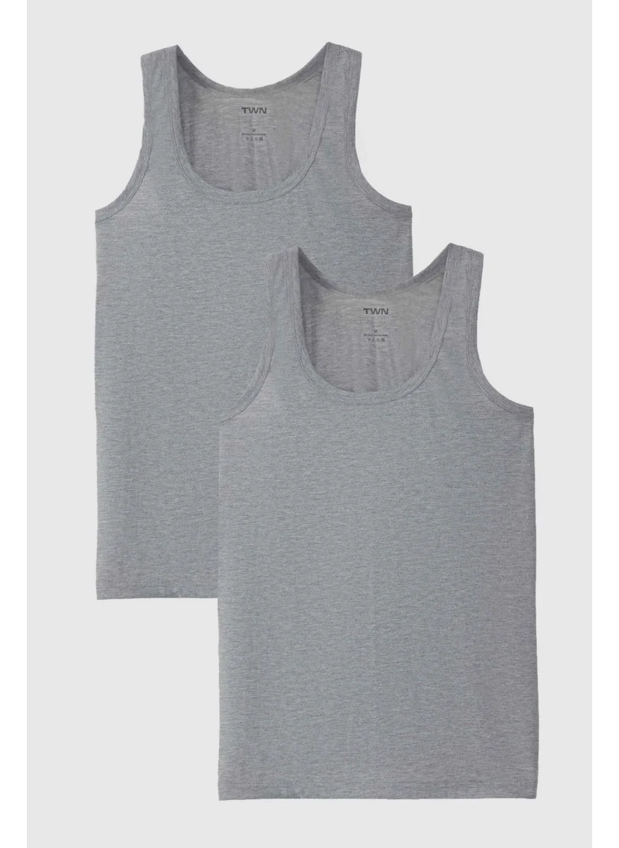D'S DAMAT D'S Groom Ds Groom Gray Melange Standard Fit Breathable Sweat Absorbent Cotton 2-Piece Undershirt 1HC12ORTATL02