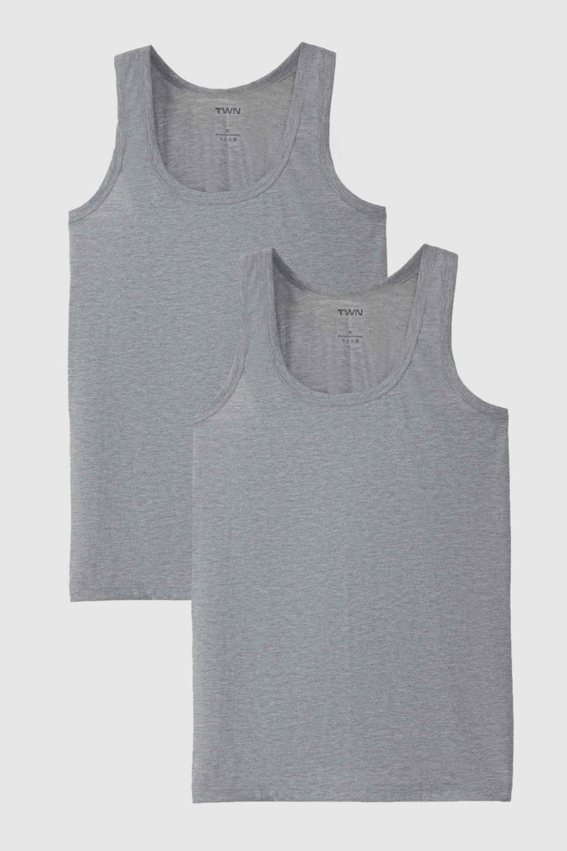 D'S DAMAT D'S Groom Ds Groom Gray Melange Standard Fit Breathable Sweat Absorbent Cotton 2-Piece Undershirt 1HC12ORTATL02  - Image 1