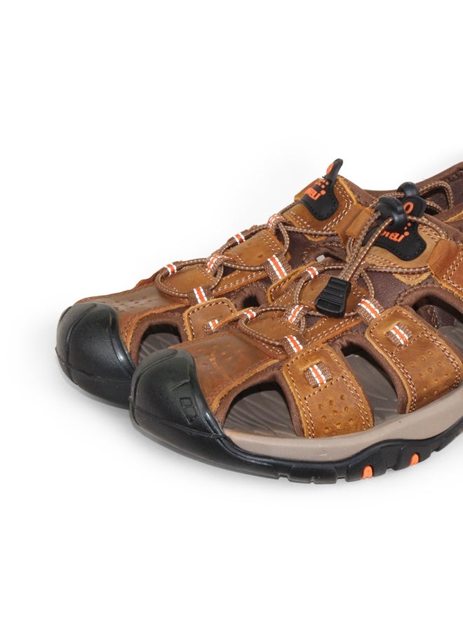 BOTELI Men's Closed Toe Genuine Leather Outdoor Sandals,
 Anti-Collision Protective Toe Cap Non-Slip Thick Sole Adjustable Drawstring Hiking Beach Sandals - Image 4