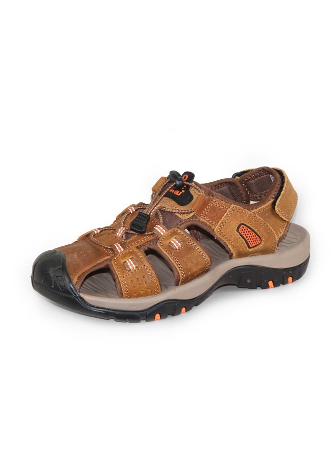 BOTELI Men's Closed Toe Genuine Leather Outdoor Sandals,
 Anti-Collision Protective Toe Cap Non-Slip Thick Sole Adjustable Drawstring Hiking Beach Sandals - Image 2