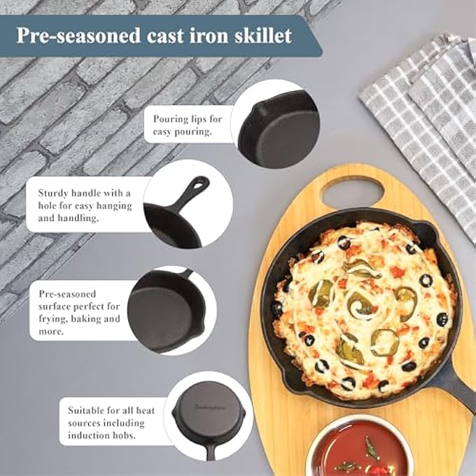 Buckingham 30066 Cast Iron PreSeasoned Skillet Frying Pan 20 Cm For Healthy Cooking  Premium Quality Black - Image 4