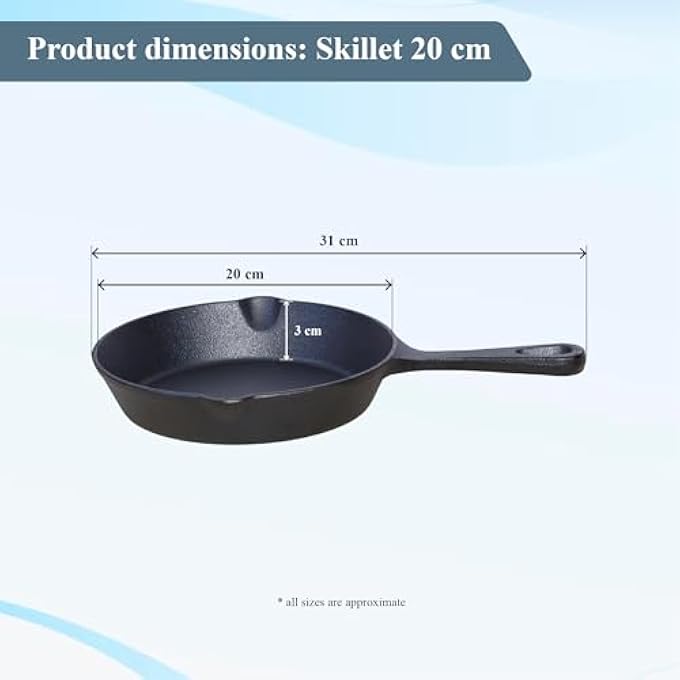 Buckingham 30066 Cast Iron PreSeasoned Skillet Frying Pan 20 Cm For Healthy Cooking  Premium Quality Black - Image 3