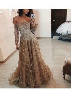 2024 Sparkly Off-Shoulder Long-Sleeve Dress Picture Color