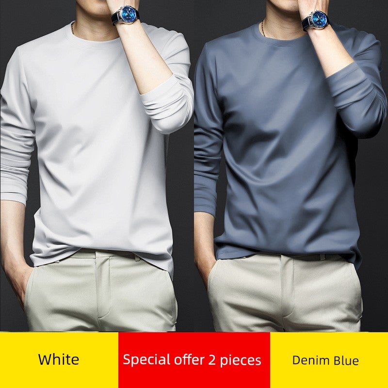 Mercerized modal cotton base shirt men's spring and autumn long-sleeved t-shirt solid color thin inner wear autumn T-shirt base shirt - Image 3