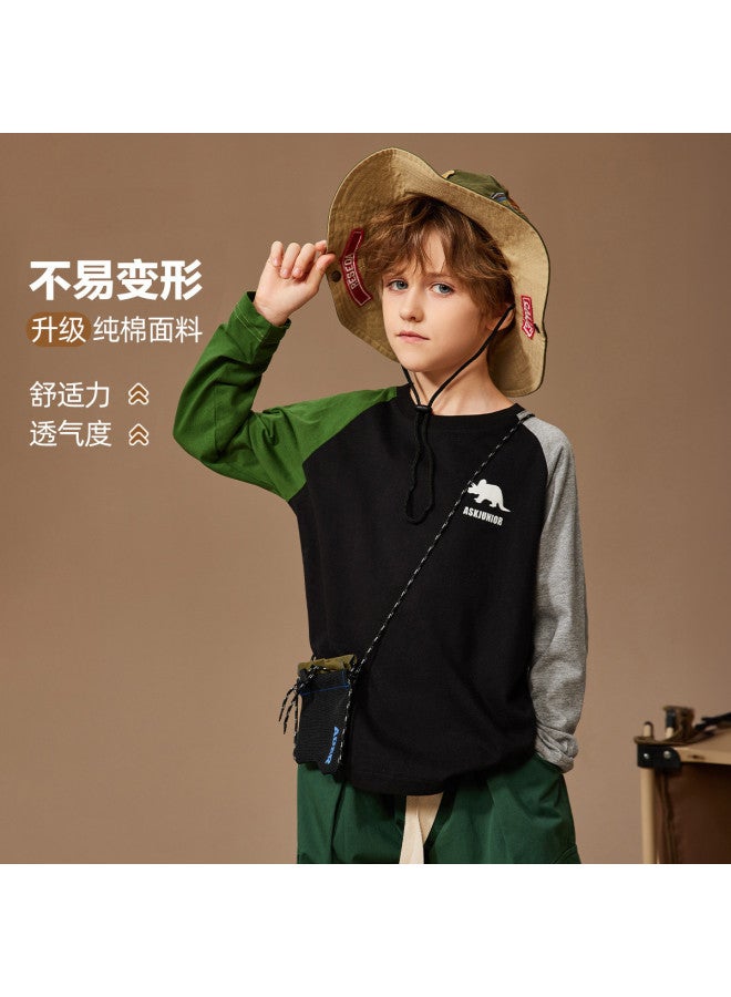 ASK JUNIOR Children's Long Sleeve T-shirt Autumn Boys' Big Kids Color Block Running Sports Base Layer Teenagers Top - Image 2