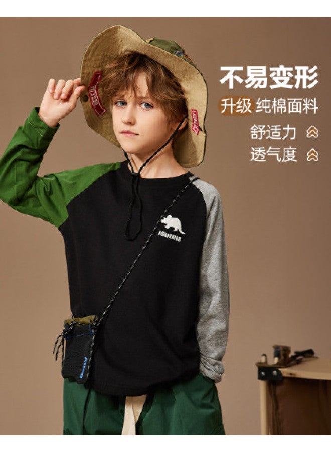 ASK JUNIOR Children's Long Sleeve T-shirt Autumn Boys' Big Kids Color Block Running Sports Base Layer Teenagers Top - Image 1