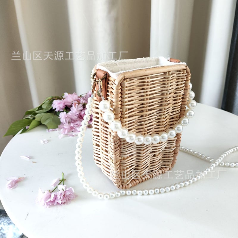 Rattan Woven Bag For Women, Versatile Woven Bag, Fresh And Fashionable Small Square Bag, Summer Beach Tote Bag, Small Chanel Style - Image 2