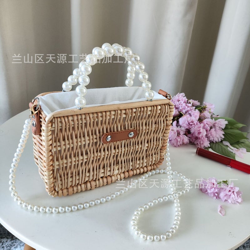 Rattan Woven Bag For Women, Versatile Woven Bag, Fresh And Fashionable Small Square Bag, Summer Beach Tote Bag, Small Chanel Style - Image 1