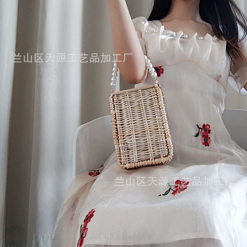 Rattan Woven Bag For Women, Versatile Woven Bag, Fresh And Fashionable Small Square Bag, Summer Beach Tote Bag, Small Chanel Style - Image 5