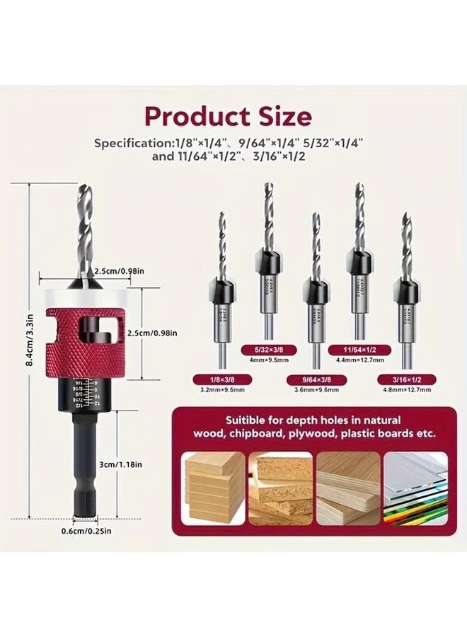 5Pcs Yellow High Speed Steel M2 Drill Bit Set with Carbide Tips 1 4 Inch Hex Shank - Image 3