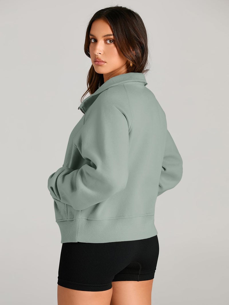 AUTOMET Womens Sweatshirts Half Zip Cropped Pullover Fleece Quarter Zipper Sweater Hoodies 2025 Fall Fashion Outfits Clothes Greygreen Small - Image 5