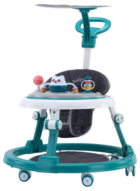 Multifunctional Anti-rollover Baby Walker, Anti-O-leg Baby Walker Pushable Learning Walker With Silent Wheels, Toys, Music, Foot pads, Sunshade