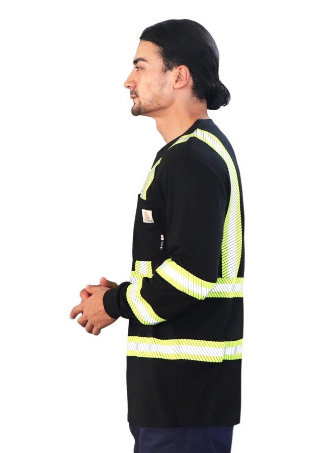 BOCOMAL FR Shirts High Visibility/Hi Vis Reflective Flame Resistant/Fire Retardant Shirt 7oz Black Men's Safety Shirts - Image 5