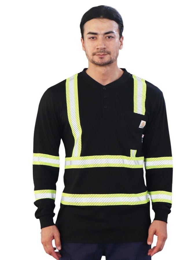 BOCOMAL FR Shirts High Visibility/Hi Vis Reflective Flame Resistant/Fire Retardant Shirt 7oz Black Men's Safety Shirts - Image 2