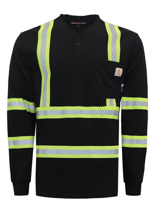 BOCOMAL FR Shirts High Visibility/Hi Vis Reflective Flame Resistant/Fire Retardant Shirt 7oz Black Men's Safety Shirts - Image 1