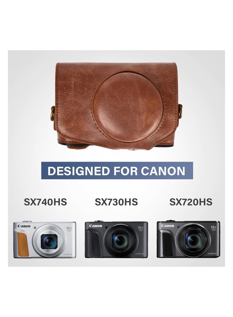 Camera bag for Canon PowerShot SX720 HS SX730 and SX740 HS, soft PU leather bag with adjustable shoulder strap, retro brown soft mini camera bag - Image 2