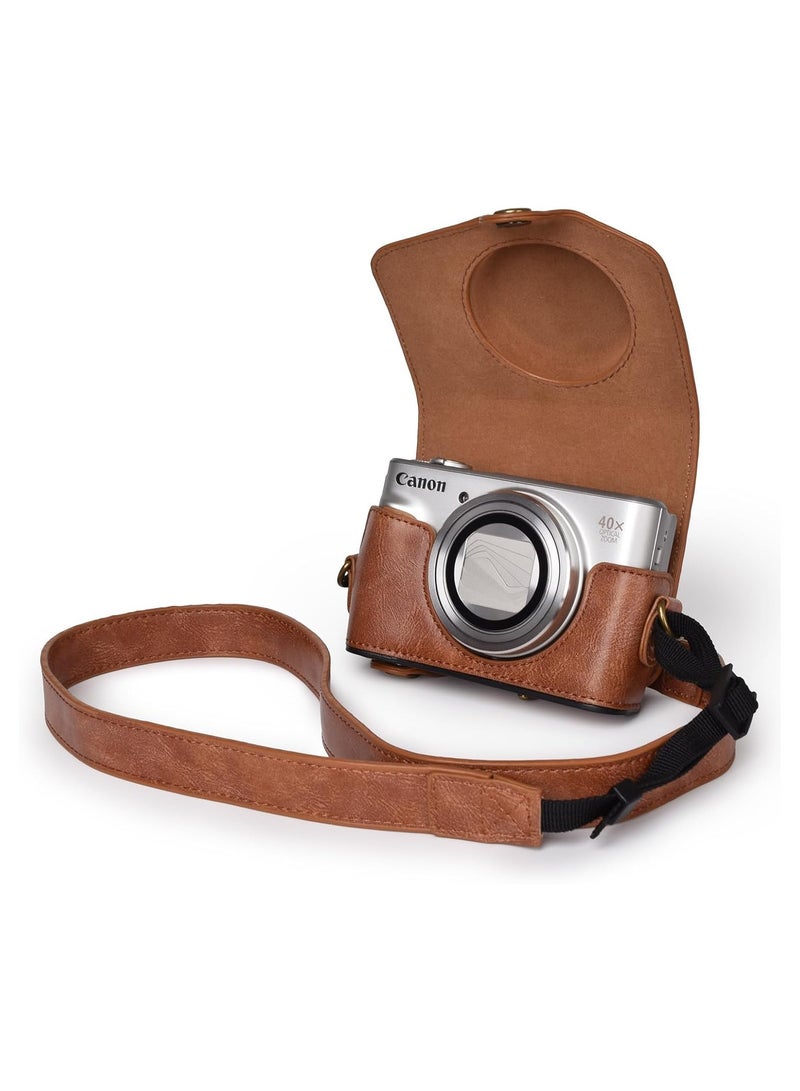 Camera bag for Canon PowerShot SX720 HS SX730 and SX740 HS, soft PU leather bag with adjustable shoulder strap, retro brown soft mini camera bag - Image 1