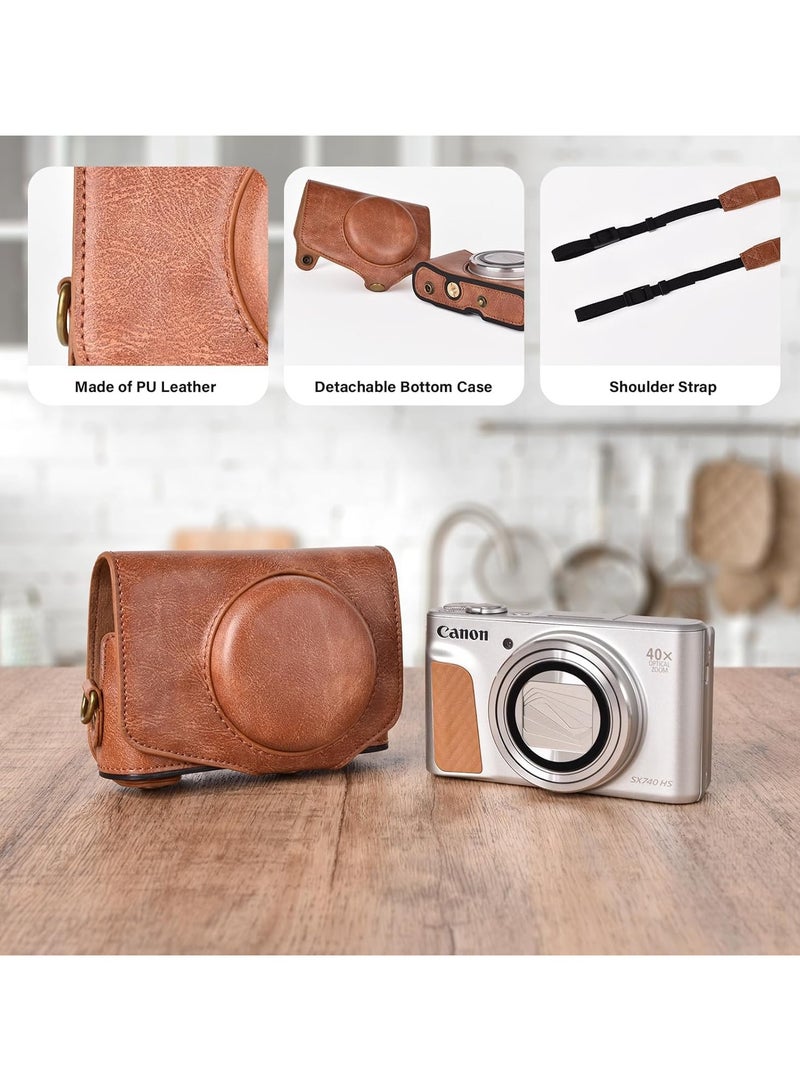 Camera bag for Canon PowerShot SX720 HS SX730 and SX740 HS, soft PU leather bag with adjustable shoulder strap, retro brown soft mini camera bag - Image 4