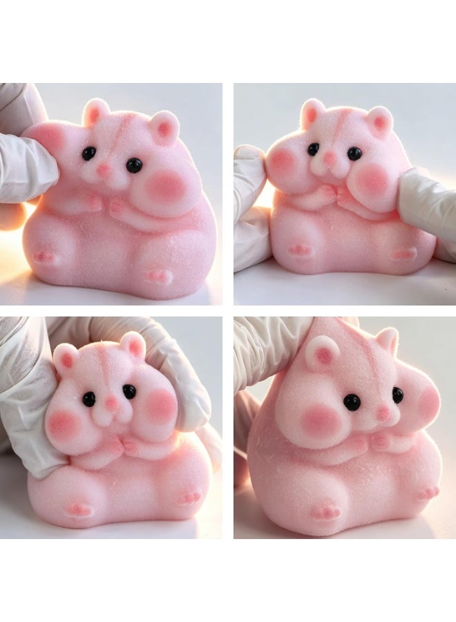 Handmade Cute Taba Squeeze Pink Fuzzy Hamster Squishy Toy with Glasses, Cheese & Bottle Accessories – Soft Squeeze Stress Relief Fidget Sensory Toy with Clear Capsule Case - Image 2