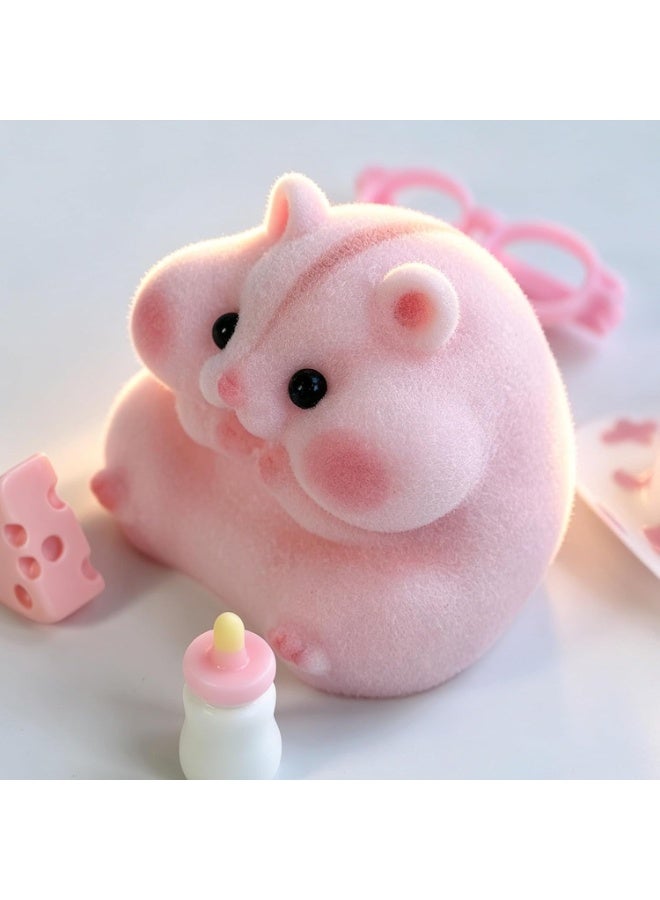 Handmade Cute Taba Squeeze Pink Fuzzy Hamster Squishy Toy with Glasses, Cheese & Bottle Accessories – Soft Squeeze Stress Relief Fidget Sensory Toy with Clear Capsule Case - Image 5