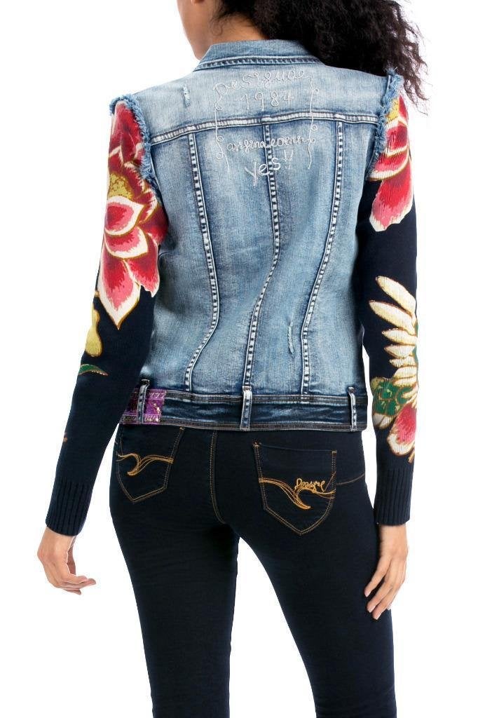 DESIGUAL جاكيت نسائي من ديزيغوال مع تصميم باتش وورك، غسيل جينز متوسط، 44 - Image 2