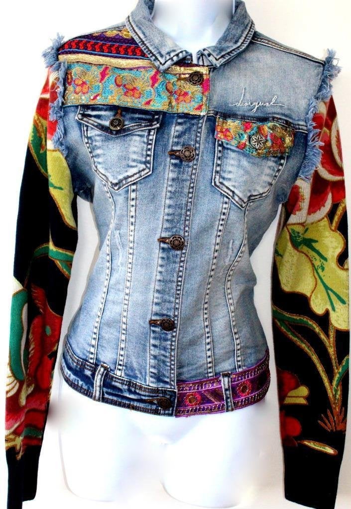 DESIGUAL جاكيت نسائي من ديزيغوال مع تصميم باتش وورك، غسيل جينز متوسط، 44 - Image 5