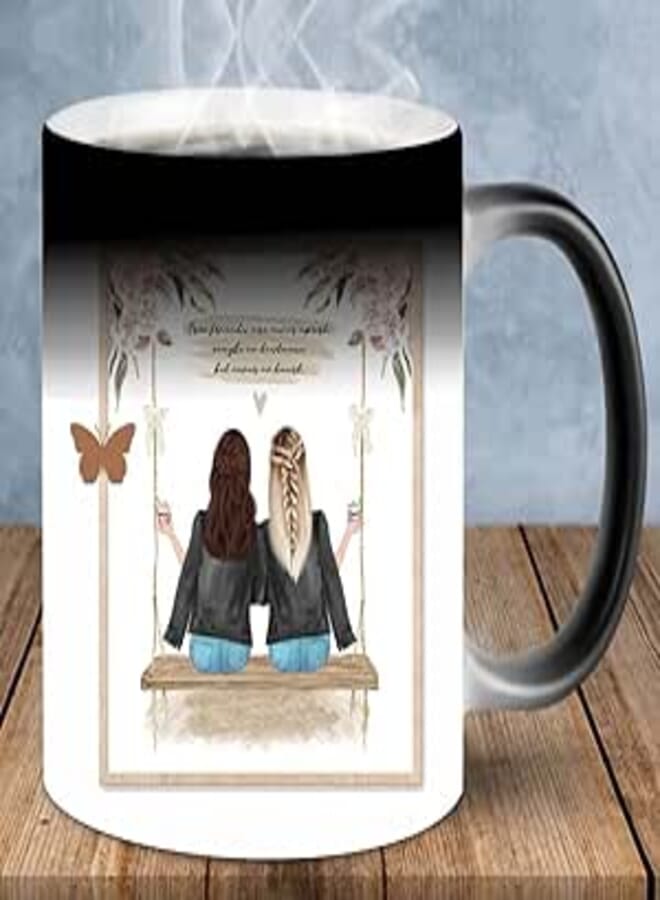 Funky Store True Friends Printed Ceramic Magic Coffee Mug- Multicolour, 330 ml, Microwavable