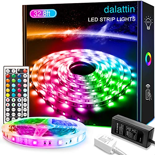 dalattin 32.8ft Led Strip Lights,RGB Led Lights for Bedroom Color Changing Light,Decoration for Bedroom Room Party,Halloween Decor with 44 Keys Remote,1 Roll of 32.8ft - Image 1