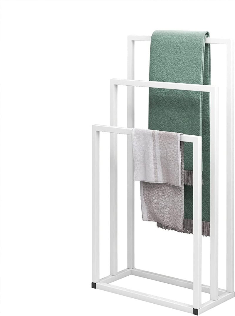 Al Tamayoz Metal Towel Holder Freestanding Towel Holder 3 Tier Organizer for Storage and Organization Next to Tub or Shower Hand Towels Bathroom (White) - Image 3