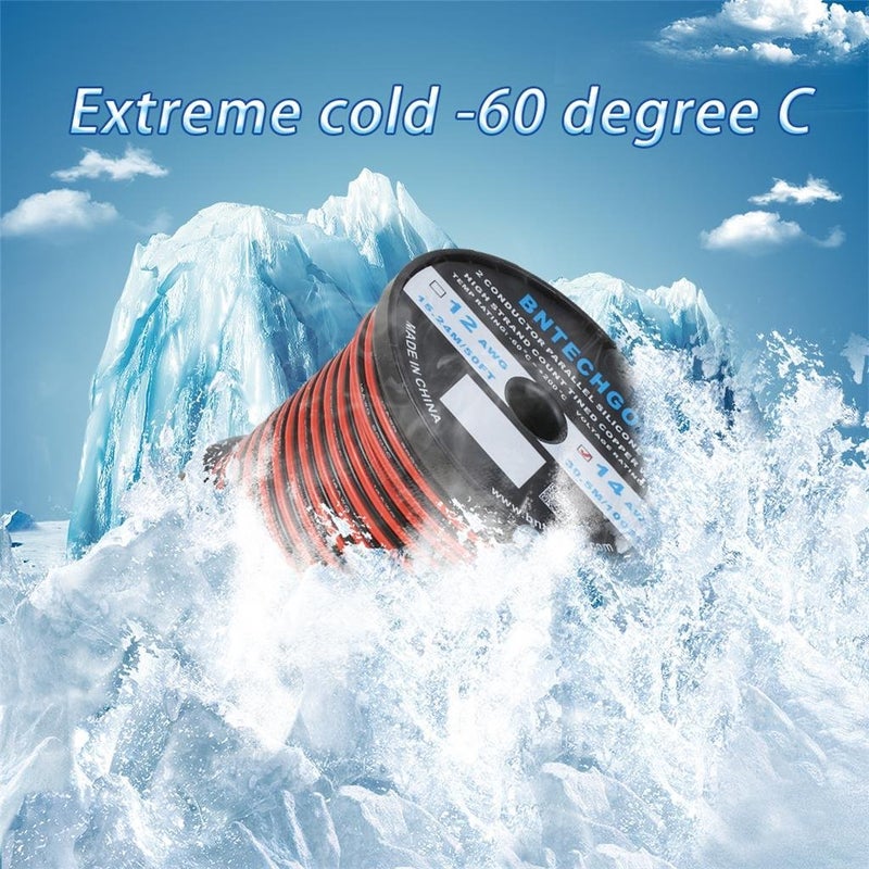 BNTECHGO 14 Gauge Flexible 2 Conductor Parallel Silicone Wire Spool Red Black High Resistant 200 deg C 600V for Single Color LED Strip Extension Cable Cord,Model,100ft Stranded Tinned Copper Wire - Image 5