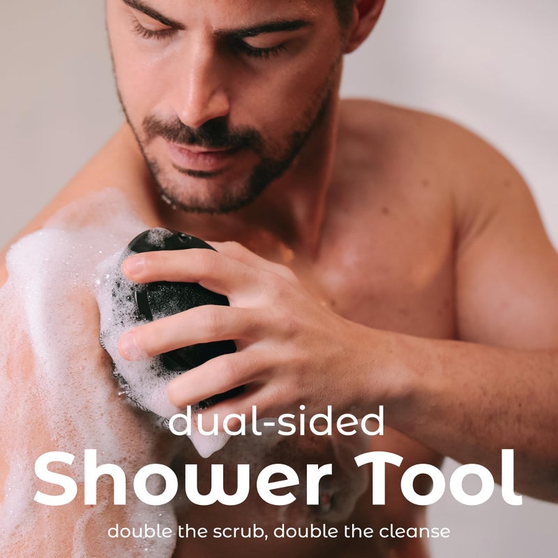 MainBasics Shower Tool Duo 2-1 Shower Loofah Sponge and Exfoliating Body Scrubber (2 Pack, Black) - Image 3