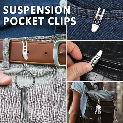 Molain 5Pcs Pocket Bag Suspension Clip With Keychain, Stainless Steel Waist Belt Hanging Clip Key Buckles, Silver - Image 3