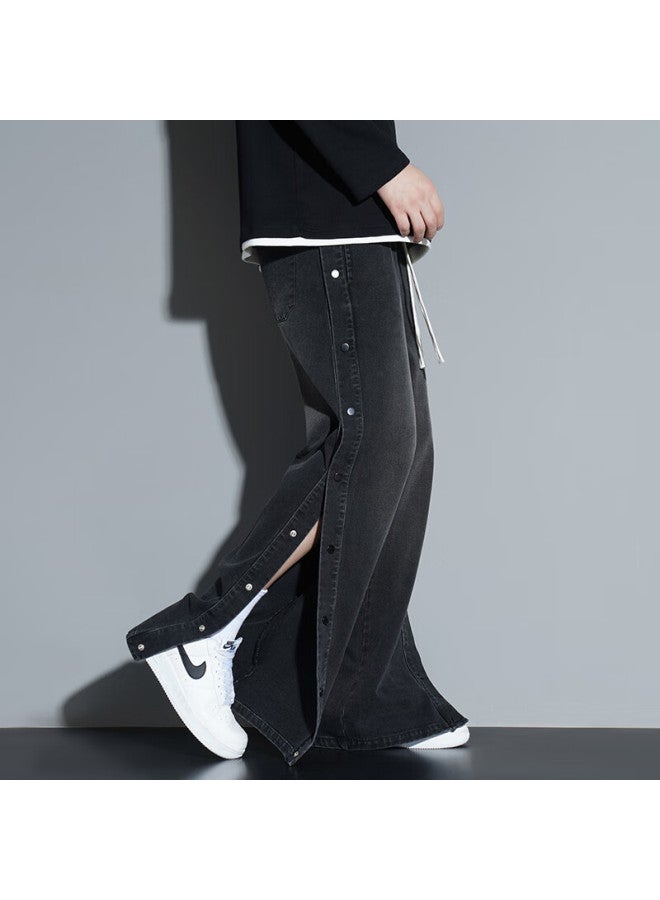 Poum American High Street Button-fly Denim Jeans Men Spring Summer Washed Vintage Casual Pants 6901 Black XL - Image 3