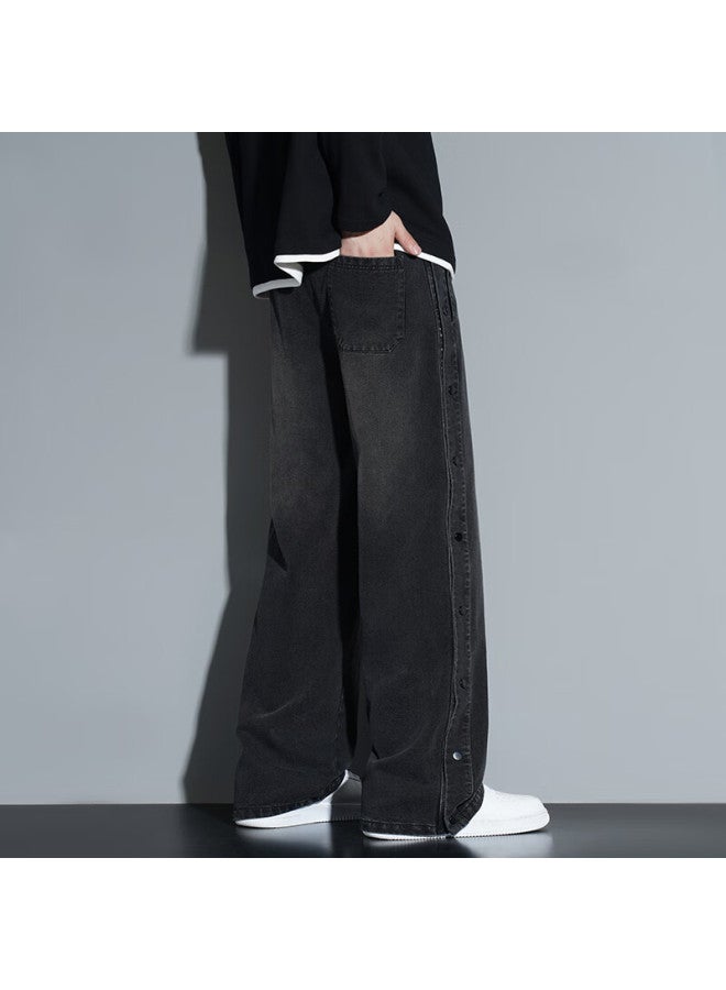 Poum American High Street Button-fly Denim Jeans Men Spring Summer Washed Vintage Casual Pants 6901 Black XL - Image 2