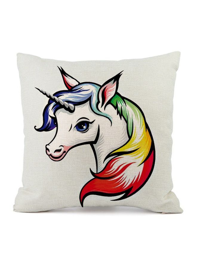 NIBEMINENT Unicorn Printed Cushion Cover White/Red/Yellow 45x45cm