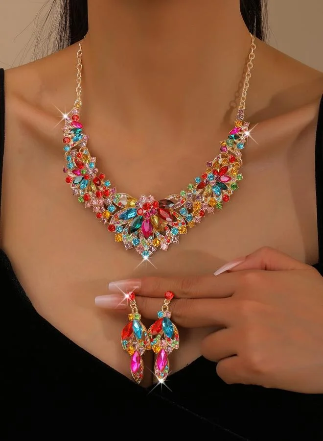 تايك تو طقم مجوهرات قلادة وأقراط مزينة بأحجار الراين قطعتين