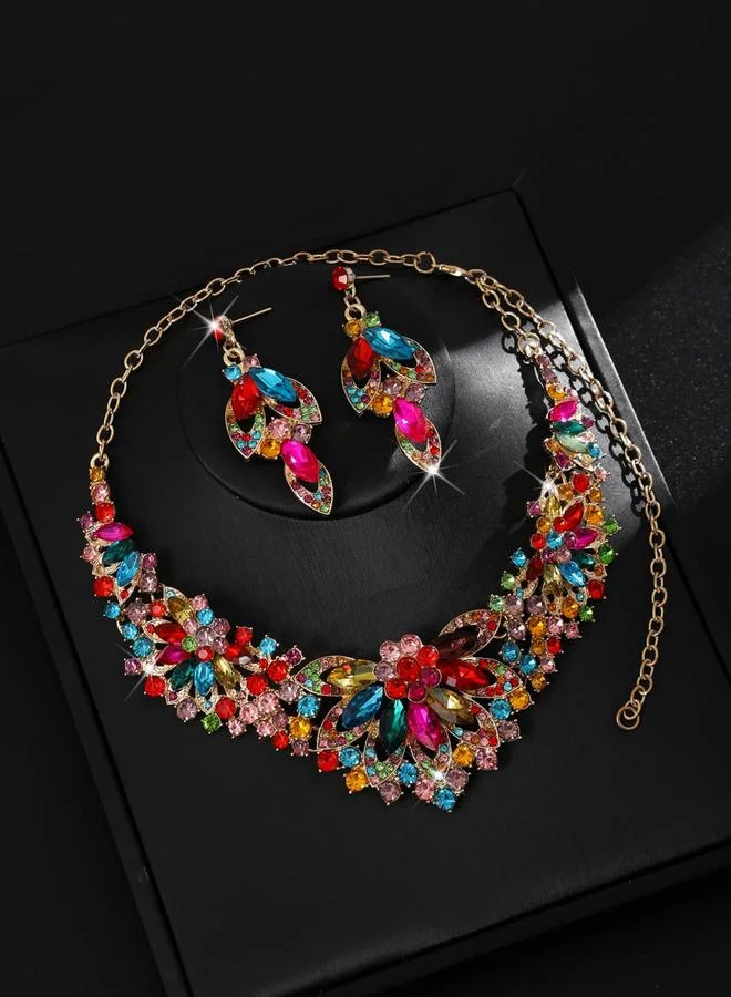 تايك تو طقم مجوهرات قلادة وأقراط مزينة بأحجار الراين قطعتين