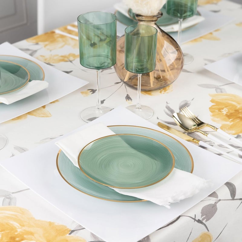 PLASTICPRO 128 Pieces Crystal Design Plastic Plates Combo Pack 7 inch and 10 inch Gold Rim Elegant Disposable Plates, Transparent Green - Image 3