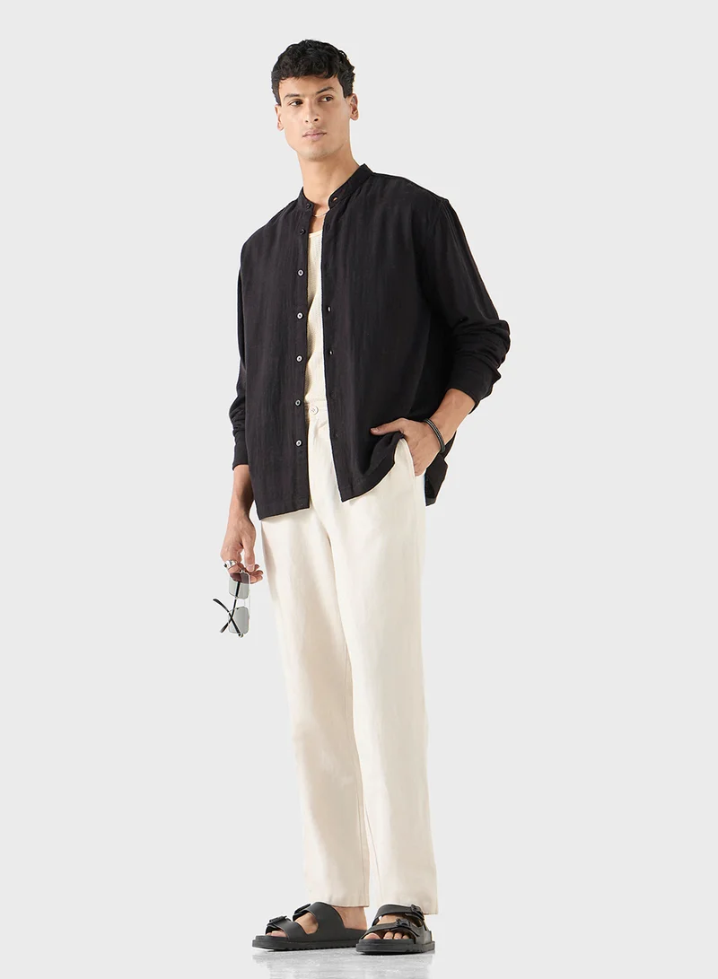 ايكونيك Iconic Relaxed Fit Textured Mandarin Collar Shirt