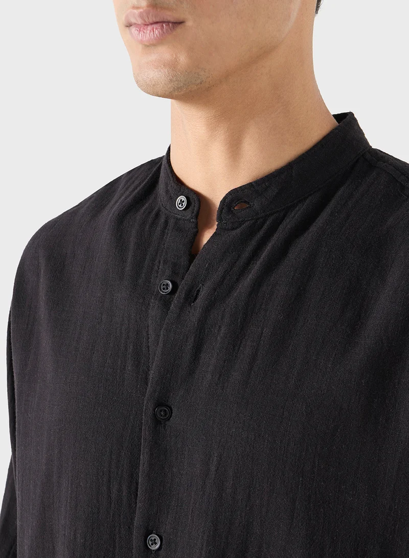ايكونيك Iconic Relaxed Fit Textured Mandarin Collar Shirt